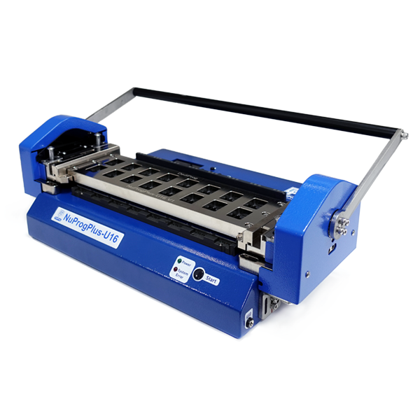 NuProgPlus-U16 with Hand Press Fixture (Option) that can open 8 sockets at once. 