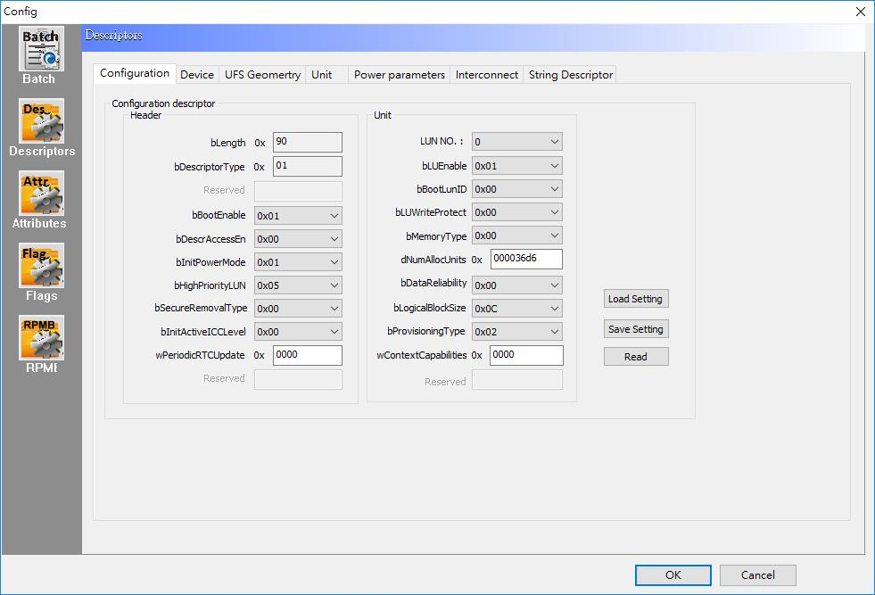 Detail Settings of descriptor/ attributes/ flags/ RPMB